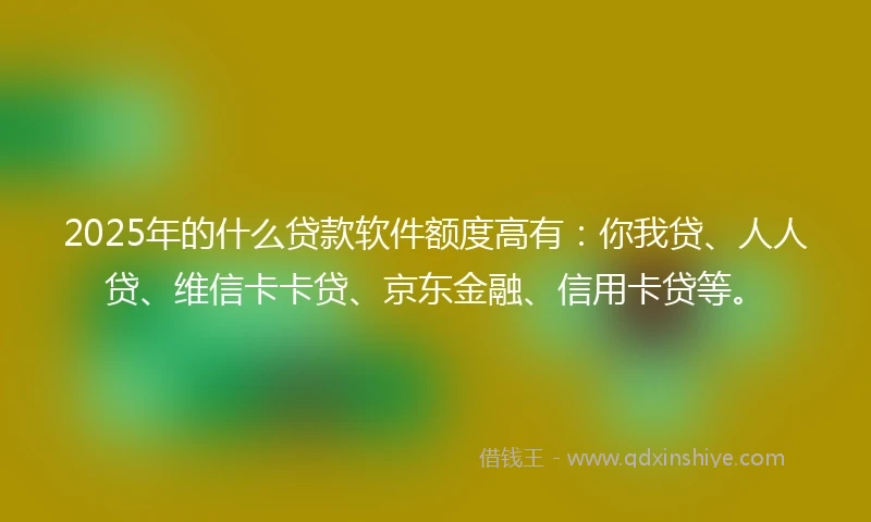 2025年的什么贷款软件额度高有：你我贷、人人贷、维信卡卡贷、京东金融、信用卡贷等。
