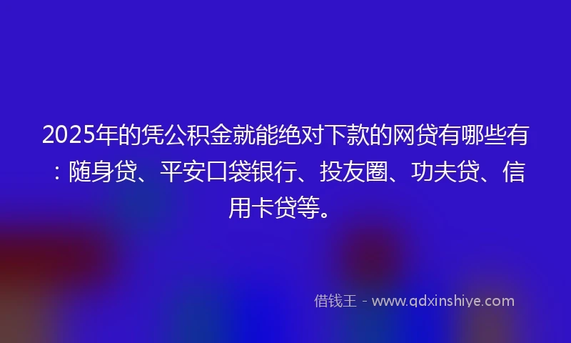 2025年的凭公积金就能绝对下款的网贷有哪些有：随身贷、平安口袋银行、投友圈、功夫贷、信用卡贷等。