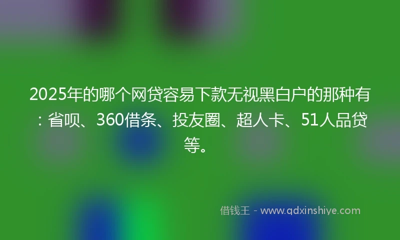 2025年的哪个网贷容易下款无视黑白户的那种有：省呗、360借条、投友圈、超人卡、51人品贷等。