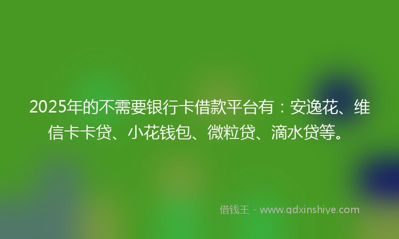 2025年的不需要银行卡借款平台有：安逸花、维信卡卡贷、小花钱包、微粒贷、滴水贷等。