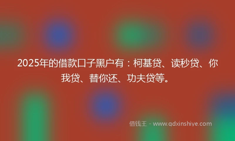 2025年的借款口子黑户有：柯基贷、读秒贷、你我贷、替你还、功夫贷等。