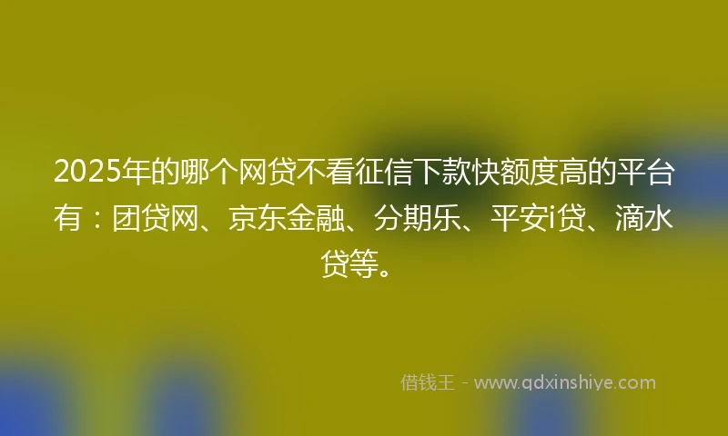 2025年的哪个网贷不看征信下款快额度高的平台有：团贷网、京东金融、分期乐、平安i贷、滴水贷等。