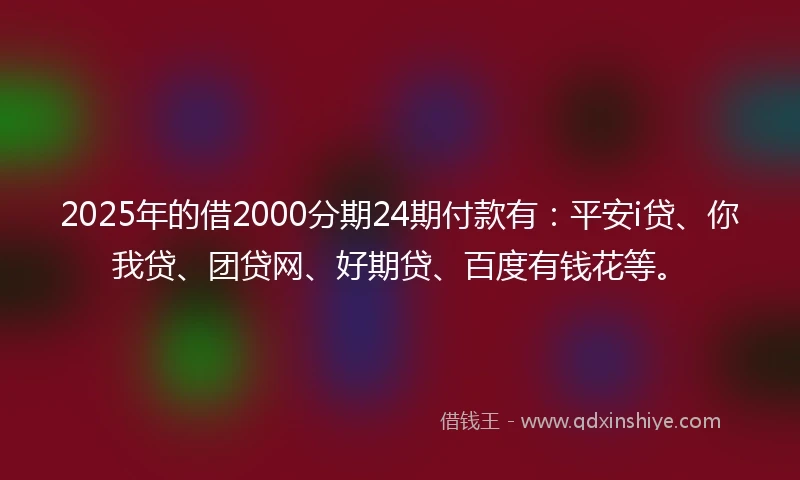 2025年的借2000分期24期付款有：平安i贷、你我贷、团贷网、好期贷、百度有钱花等。