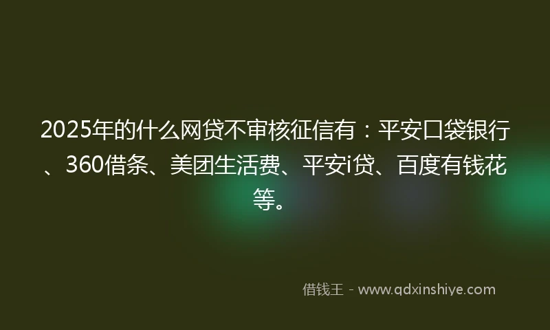 2025年的什么网贷不审核征信有：平安口袋银行、360借条、美团生活费、平安i贷、百度有钱花等。