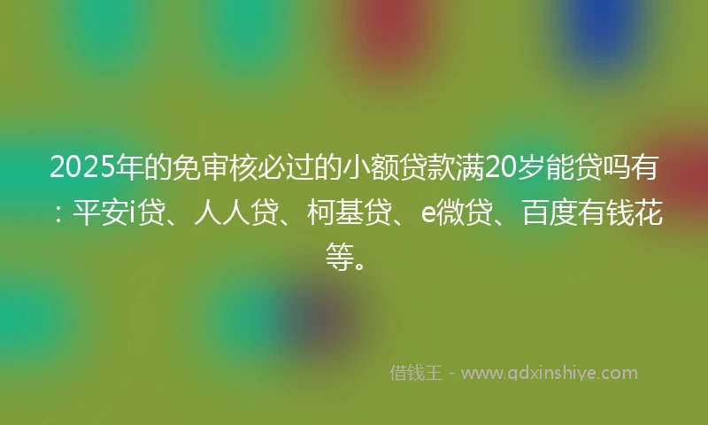2025年的免审核必过的小额贷款满20岁能贷吗有：平安i贷、人人贷、柯基贷、e微贷、百度有钱花等。
