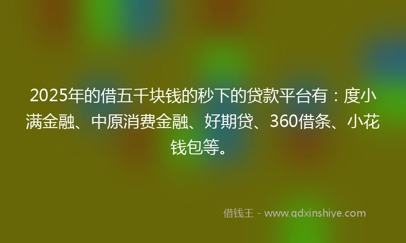 2025年的借五千块钱的秒下的贷款平台有：度小满金融、中原消费金融、好期贷、360借条、小花钱包等。