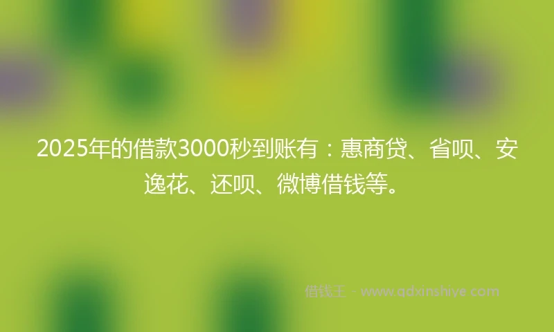 2025年的借款3000秒到账有：惠商贷、省呗、安逸花、还呗、微博借钱等。