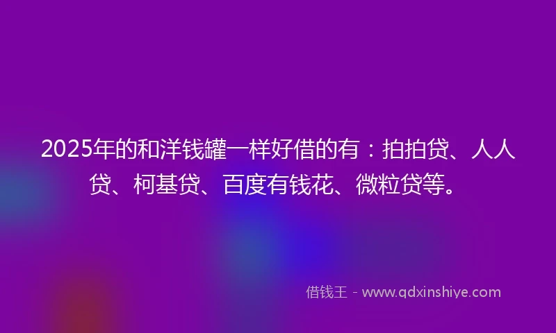 2025年的和洋钱罐一样好借的有:拍拍贷、人人贷、柯基贷、百度有钱花、微粒贷等。