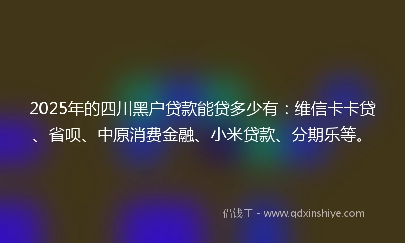 2025年的四川黑户贷款能贷多少有：维信卡卡贷、省呗、中原消费金融、小米贷款、分期乐等。