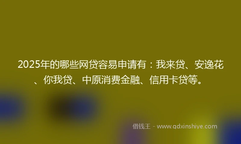 2025年的哪些网贷容易申请有：我来贷、安逸花、你我贷、中原消费金融、信用卡贷等。