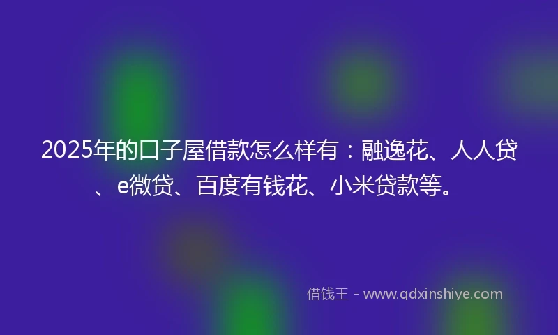 2025年的口子屋借款怎么样有：融逸花、人人贷、e微贷、百度有钱花、小米贷款等。