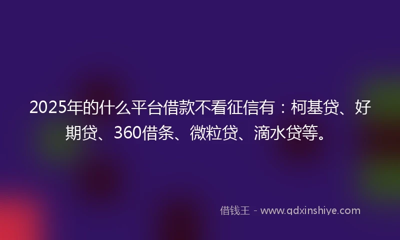 2025年的什么平台借款不看征信有:柯基贷、好期贷、360借条、微粒贷、滴水贷等。