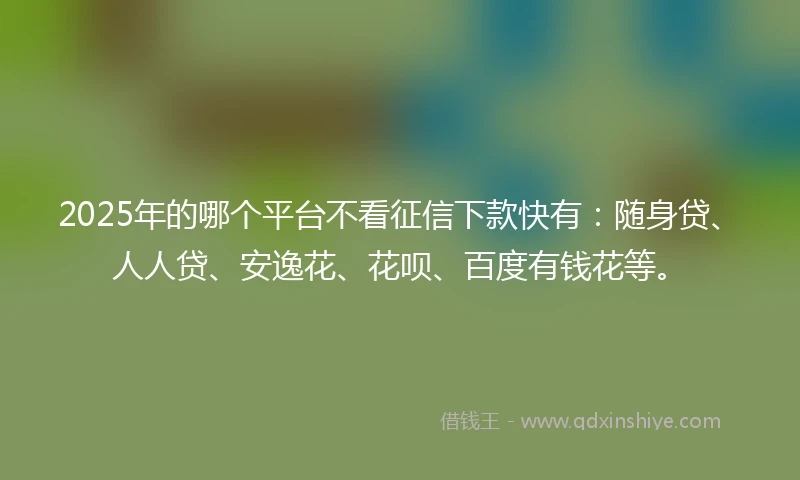 2025年的哪个平台不看征信下款快有：随身贷、人人贷、安逸花、花呗、百度有钱花等。