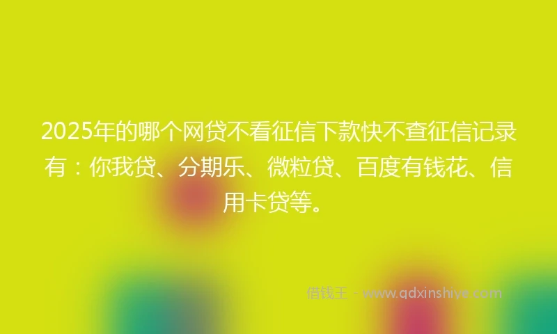 2025年的哪个网贷不看征信下款快不查征信记录有：你我贷、分期乐、微粒贷、百度有钱花、信用卡贷等。