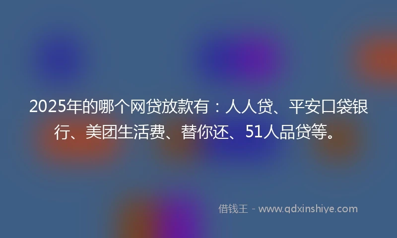 2025年的哪个网贷放款有：人人贷、平安口袋银行、美团生活费、替你还、51人品贷等。