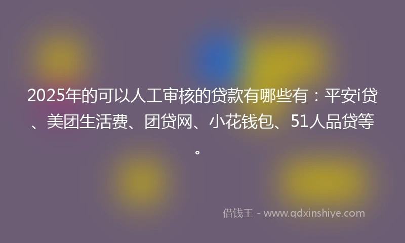2025年的可以人工审核的贷款有哪些有：平安i贷、美团生活费、团贷网、小花钱包、51人品贷等。