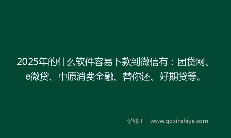 2025年的什么软件容易下款到微信有：团贷网、e微贷、中原消费金融、替你还、好期贷等。