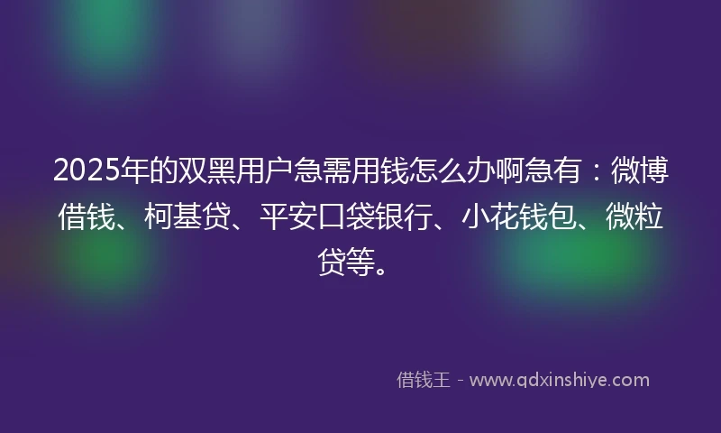 2025年的双黑用户急需用钱怎么办啊急有：微博借钱、柯基贷、平安口袋银行、小花钱包、微粒贷等。