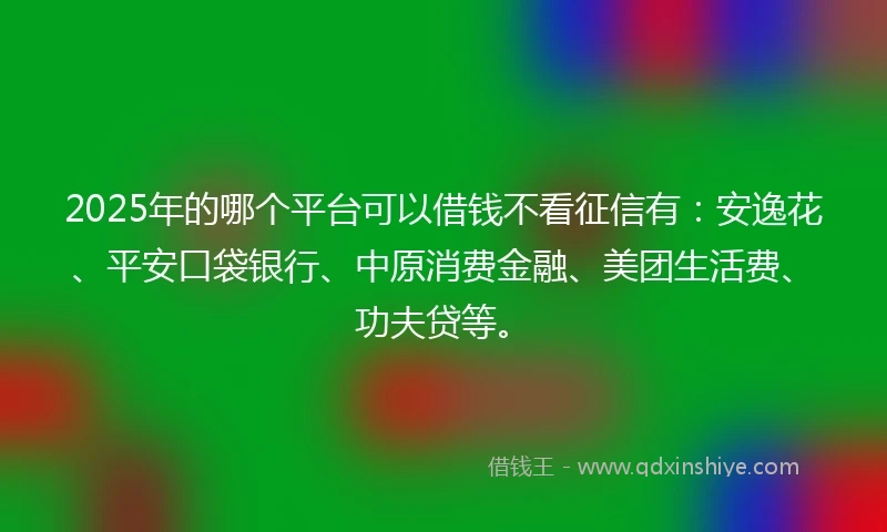 2025年的哪个平台可以借钱不看征信有：安逸花、平安口袋银行、中原消费金融、美团生活费、功夫贷等。