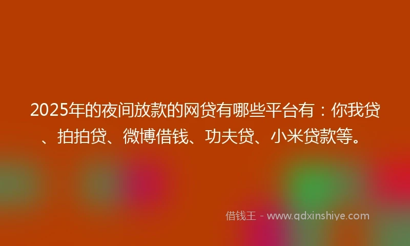 2025年的夜间放款的网贷有哪些平台有：你我贷、拍拍贷、微博借钱、功夫贷、小米贷款等。