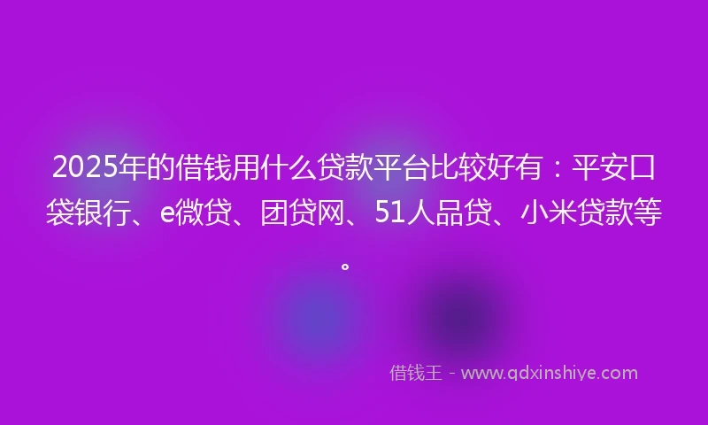 2025年的借钱用什么贷款平台比较好有:平安口袋银行、e微贷、团贷网、51人品贷、小米贷款等。