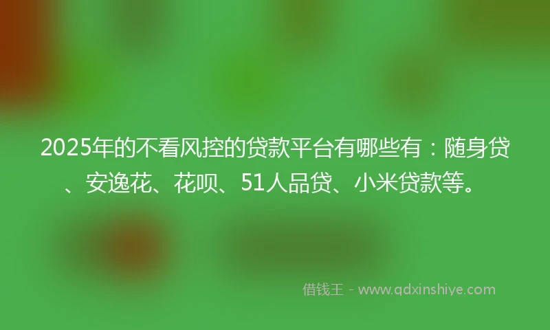 2025年的不看风控的贷款平台有哪些有:随身贷、安逸花、花呗、51人品贷、小米贷款等。