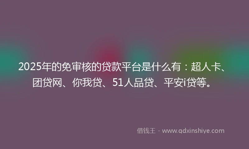 2025年的免审核的贷款平台是什么有：超人卡、团贷网、你我贷、51人品贷、平安i贷等。