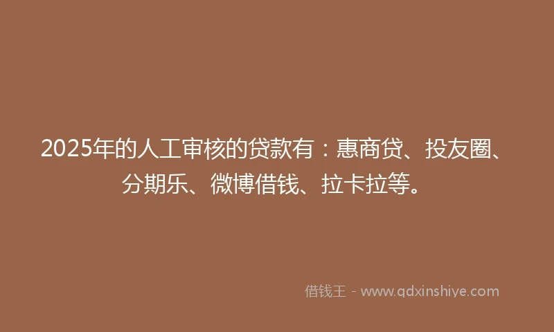 2025年的人工审核的贷款有：惠商贷、投友圈、分期乐、微博借钱、拉卡拉等。