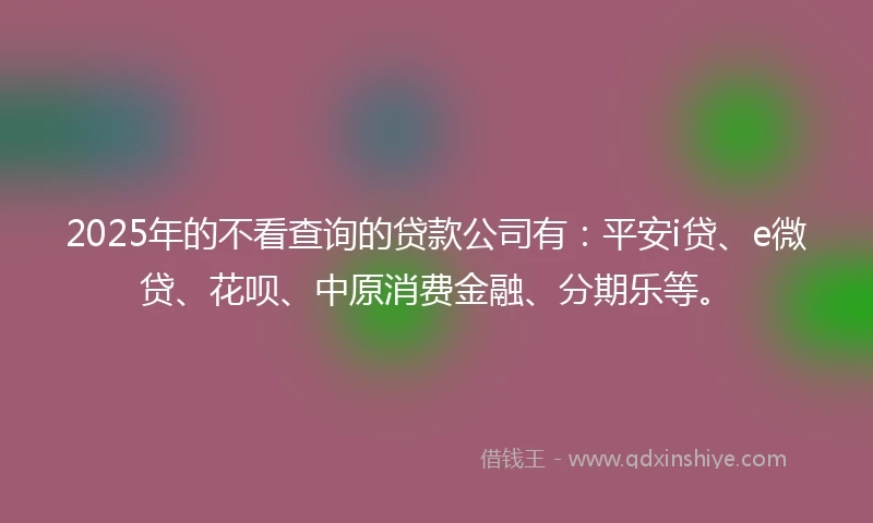 2025年的不看查询的贷款公司有:平安i贷、e微贷、花呗、中原消费金融、分期乐等。