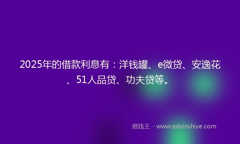 2025年的借款利息有：洋钱罐、e微贷、安逸花、51人品贷、功夫贷等。
