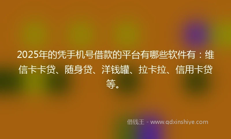 2025年的凭手机号借款的平台有哪些软件有：维信卡卡贷、随身贷、洋钱罐、拉卡拉、信用卡贷等。