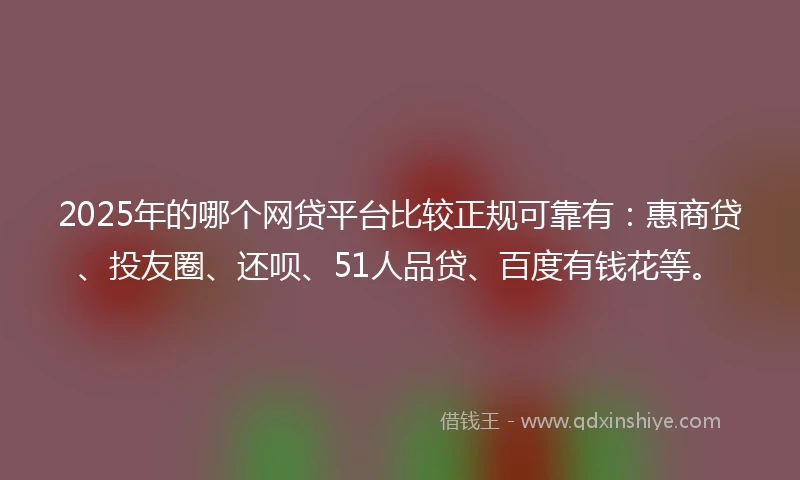 2025年的哪个网贷平台比较正规可靠有：惠商贷、投友圈、还呗、51人品贷、百度有钱花等。