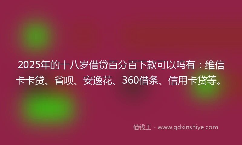2025年的十八岁借贷百分百下款可以吗有：维信卡卡贷、省呗、安逸花、360借条、信用卡贷等。