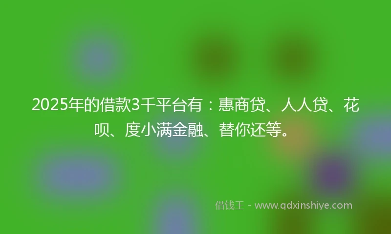 2025年的借款3千平台有:惠商贷、人人贷、花呗、度小满金融、替你还等。