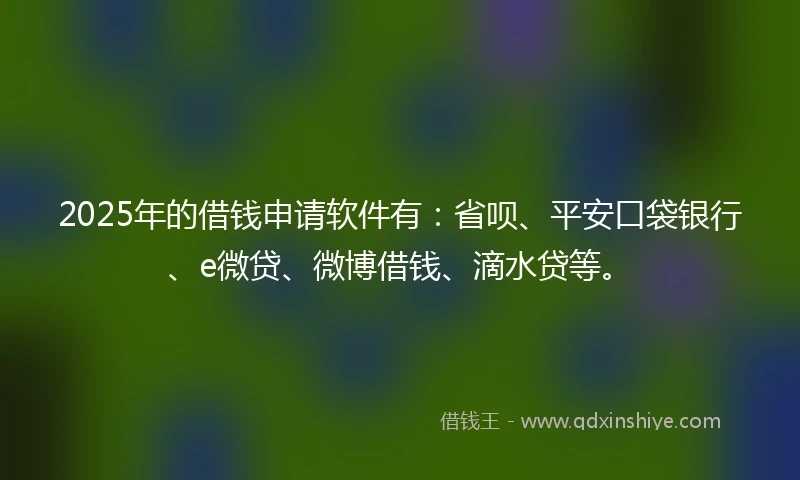 2025年的借钱申请软件有：省呗、平安口袋银行、e微贷、微博借钱、滴水贷等。