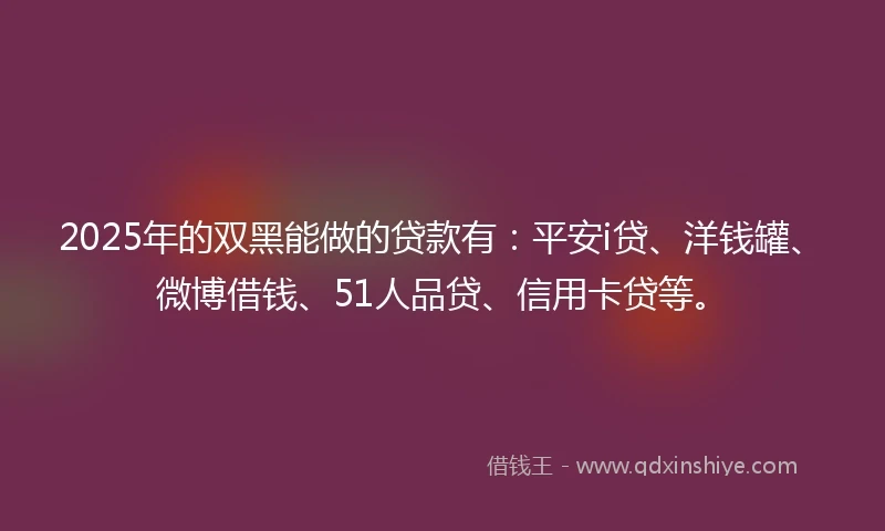 2025年的双黑能做的贷款有：平安i贷、洋钱罐、微博借钱、51人品贷、信用卡贷等。