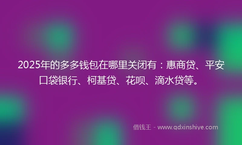 2025年的多多钱包在哪里关闭有:惠商贷、平安口袋银行、柯基贷、花呗、滴水贷等。