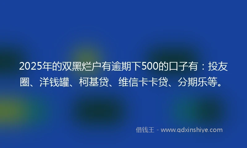 2025年的双黑烂户有逾期下500的口子有：投友圈、洋钱罐、柯基贷、维信卡卡贷、分期乐等。