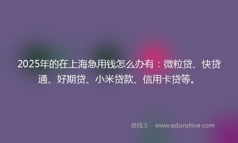 2025年的在上海急用钱怎么办有：微粒贷、快贷通、好期贷、小米贷款、信用卡贷等。