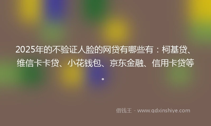 2025年的不验证人脸的网贷有哪些有：柯基贷、维信卡卡贷、小花钱包、京东金融、信用卡贷等。