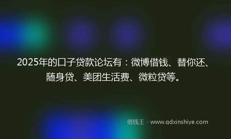 2025年的口子贷款论坛有：微博借钱、替你还、随身贷、美团生活费、微粒贷等。