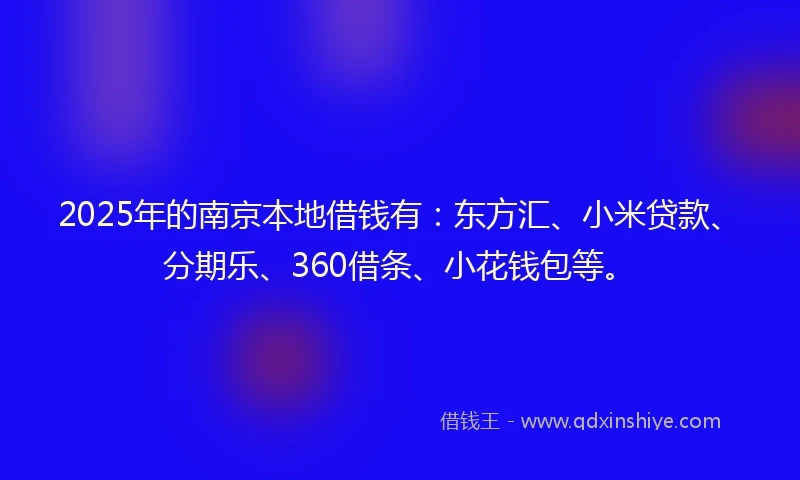 2025年的南京本地借钱有：东方汇、小米贷款、分期乐、360借条、小花钱包等。