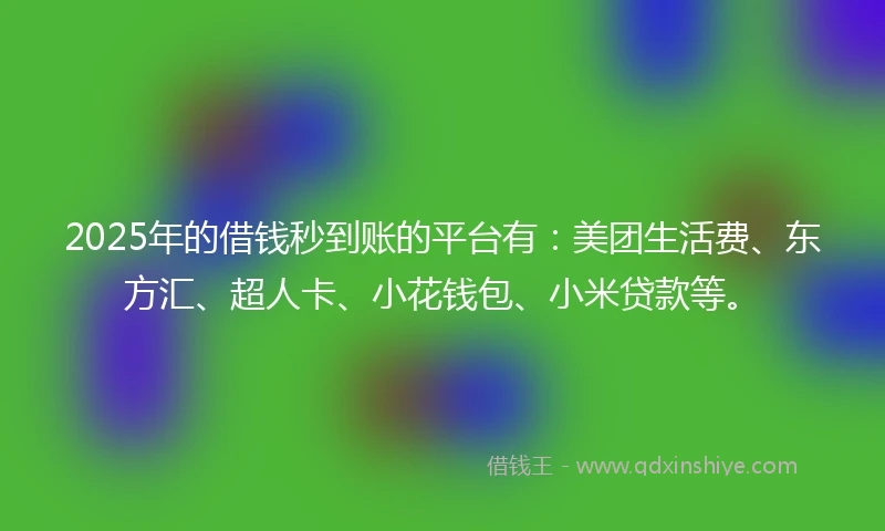 2025年的借钱秒到账的平台有：美团生活费、东方汇、超人卡、小花钱包、小米贷款等。