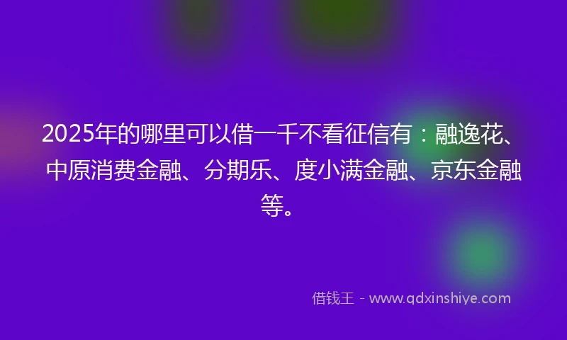 2025年的哪里可以借一千不看征信有：融逸花、中原消费金融、分期乐、度小满金融、京东金融等。