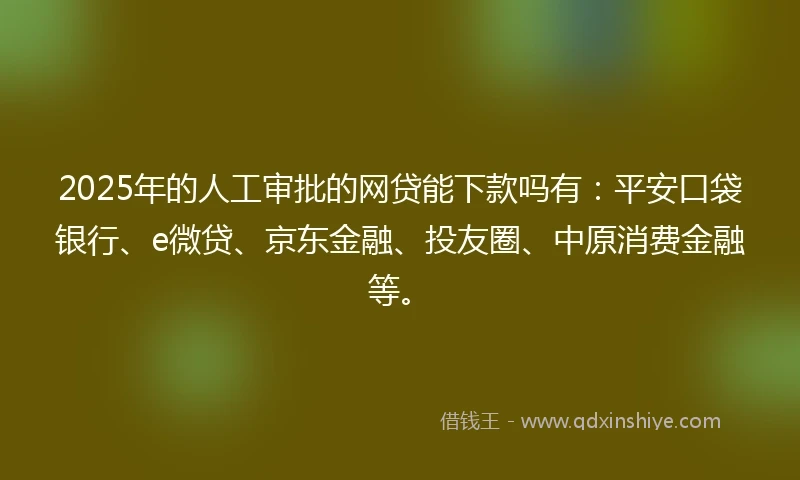 2025年的人工审批的网贷能下款吗有:平安口袋银行、e微贷、京东金融、投友圈、中原消费金融等。
