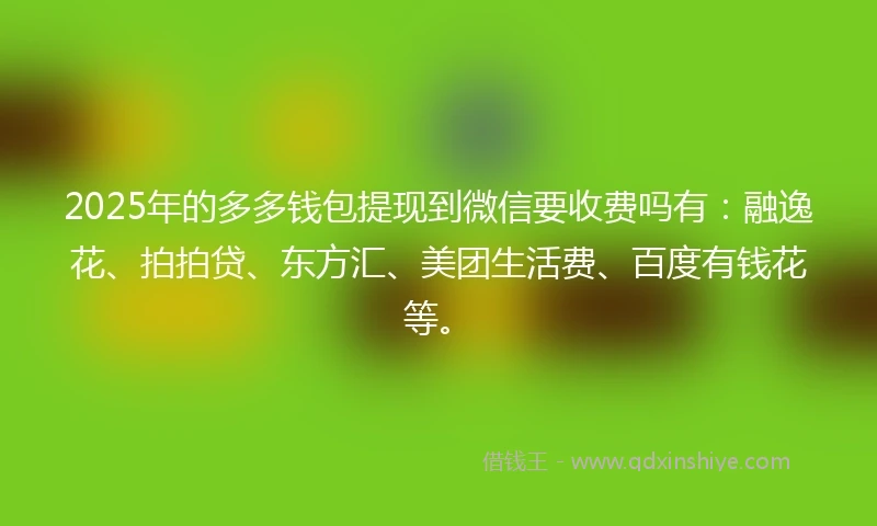 2025年的多多钱包提现到微信要收费吗有:融逸花、拍拍贷、东方汇、美团生活费、百度有钱花等。