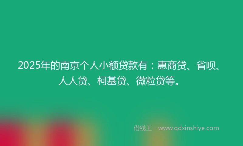 2025年的南京个人小额贷款有：惠商贷、省呗、人人贷、柯基贷、微粒贷等。