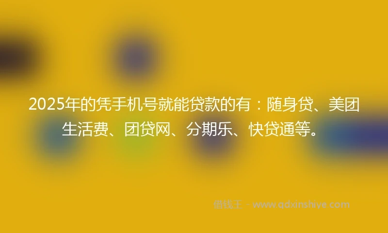 2025年的凭手机号就能贷款的有：随身贷、美团生活费、团贷网、分期乐、快贷通等。