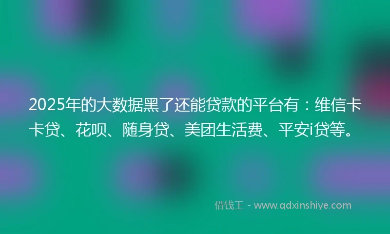 2025年的大数据黑了还能贷款的平台有：维信卡卡贷、花呗、随身贷、美团生活费、平安i贷等。
