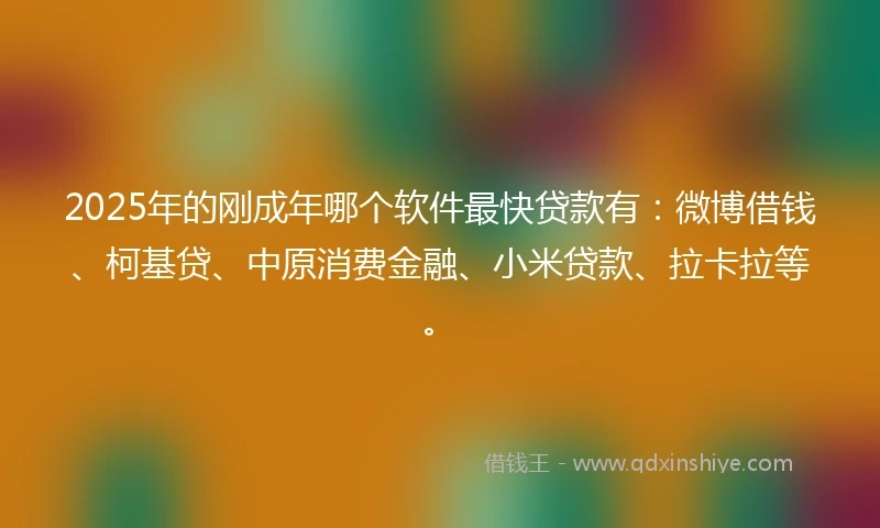 2025年的刚成年哪个软件最快贷款有：微博借钱、柯基贷、中原消费金融、小米贷款、拉卡拉等。